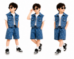 Kids' Star-Patterned Three-Piece Set(Blue) T-Shirt, Denim Vest  & Shorts - Image 6