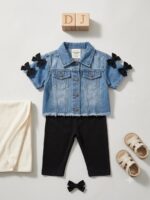 Girls' Dark Wash Denim Ruffle Two-Piece Set