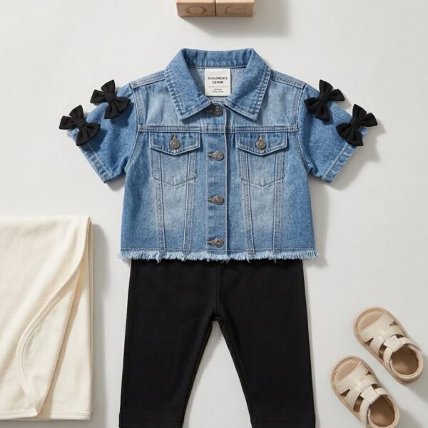 Girls' Dark Wash Denim Ruffle Two-Piece Set
