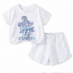 Girl's Blue Graphic  Tee and Shorts Set - Image 2