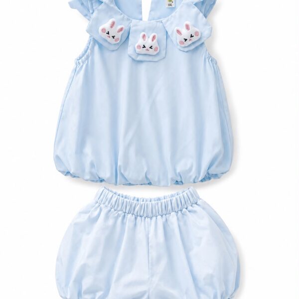 Girls' Light Blue Patterned Dress 2 Piece Set