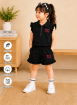 Girl's Black Sleeveless Ruffled 2 Piece Set