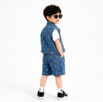 Kids' Star-Patterned Three-Piece Set(Blue) T-Shirt, Denim Vest  & Shorts - Image 2
