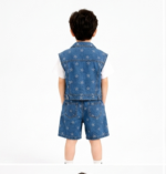 Kids' Star-Patterned Three-Piece Set(Blue) T-Shirt, Denim Vest  & Shorts - Image 4