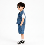 Kids' Star-Patterned Three-Piece Set(Blue) T-Shirt, Denim Vest  & Shorts - Image 5