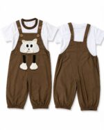 Brown Bear Dungaree & Printed Top Set