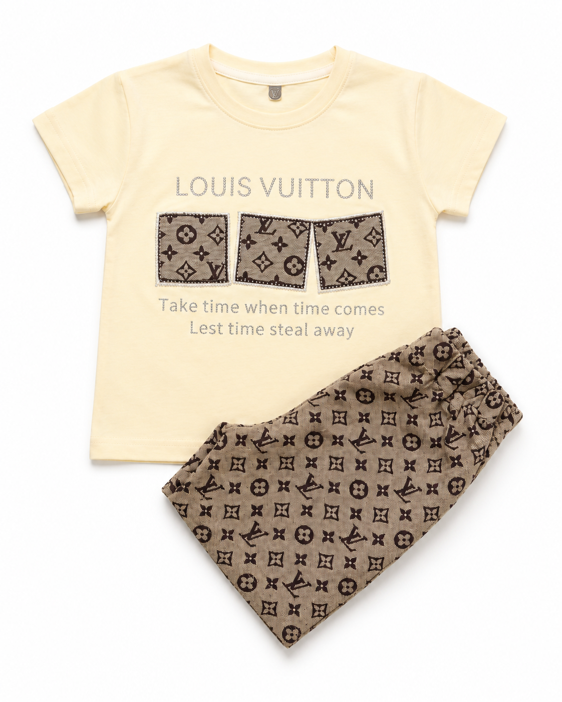 CCBR4543 Kids' Luxury Monogram Louis vuitton T-Shirt and Shorts 2-Piece Luxury Set - Image 1
