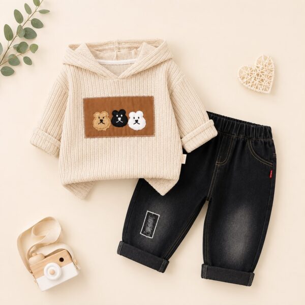 Kid's Cream Sweat Shirt and Denim Co-ord Set
