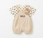 Cream Dotted Dungaree 2 Piece Set