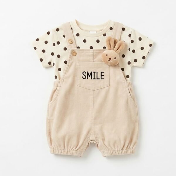 Cream Dotted Dungaree 2 Piece Set