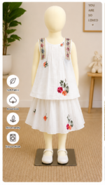 White Girls Floral Embroidered Outfit Set