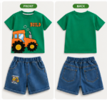 Boys Green Build Tractor T-Shirt & Denim Shorts Set - Image 2