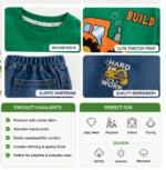 Boys Green Build Tractor T-Shirt & Denim Shorts Set - Image 3
