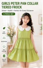Girl's Green Peter Pan Collar Tiered Frock