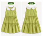 Girl's Green Peter Pan Collar Tiered Frock - Image 3