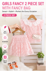 Girl's Pink Lace andRuffle  Two-Piece Skirt Set with  side hanging pouch bag