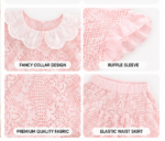 Girl's Pink Lace andRuffle  Two-Piece Skirt Set with  side hanging pouch bag - Image 2