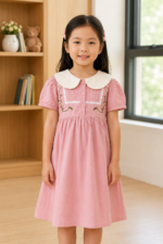 Girl's Pink Peter Pan Collar  Korean Frock (Cotton)