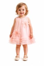 Girls' Pink Tiered Party Wear A-Line Frock