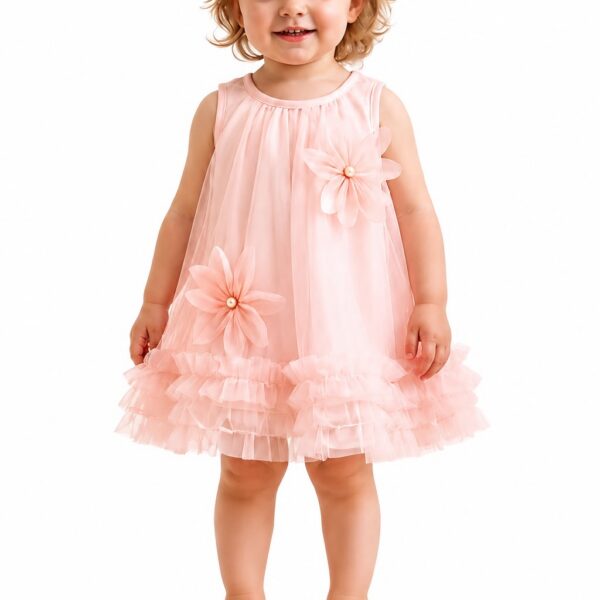 Girls' Pink Tiered Party Wear A-Line Frock