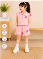Girl's Pink Sleeveless Ruffled 2 Piece Set