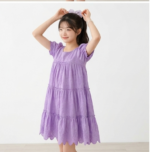 Girls' Pastel Purple  Tiered Smock Dress - Image 2