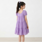 Girls' Pastel Purple  Tiered Smock Dress - Image 3