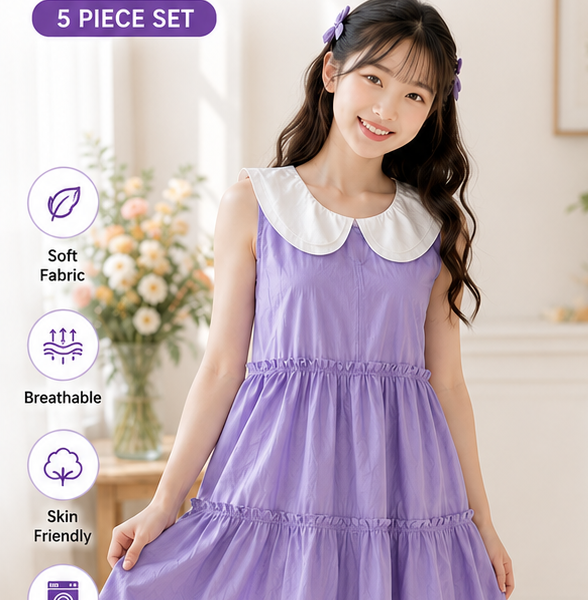 Girl's Purple Peter Pan Collar Tiered Frock