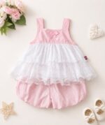 Girls' Pastel Pink & White Frill Co-ord Short Set