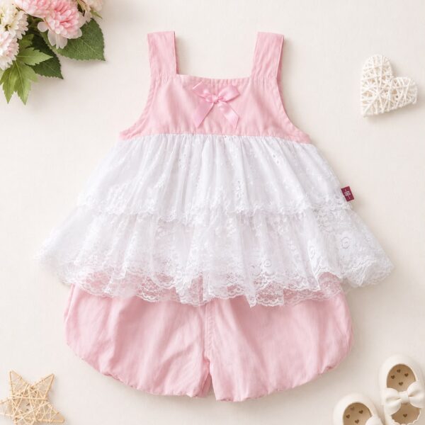 Girls' Pastel Pink & White Frill Co-ord Short Set