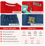 Boys Red Build Tractor T-Shirt & Denim Shorts Set - Image 3