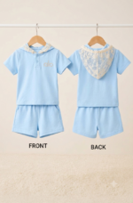 "Girls' Light Blue Hooded  Top and Shorts Set." - Image 3