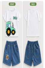 Boys White Build Tractor T-Shirt & Denim Shorts Set - Image 2