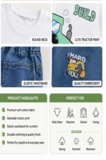 Boys White Build Tractor T-Shirt & Denim Shorts Set - Image 3