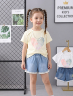 Girl's Yellow Top and Denim Shorts Set