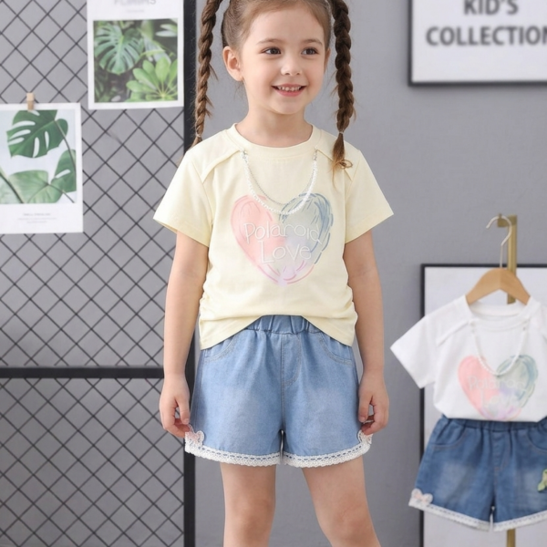 Girl's Yellow Top and Denim Shorts Set
