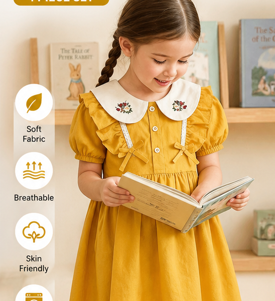 Girl's Yellow Peter Pan Collar Korean Frock