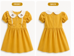 Girl's Yellow Peter Pan Collar Korean Frock - Image 2