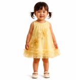 Girls' Yellow Tiered Party Wear A-Line Frock