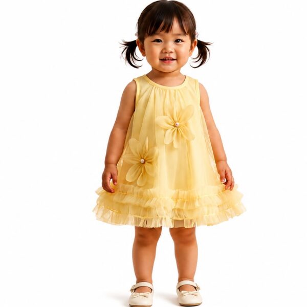Girls' Yellow Tiered Party Wear A-Line Frock