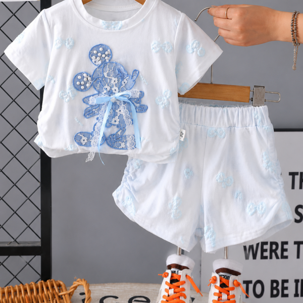 Girl's Blue Graphic  Tee and Shorts Set