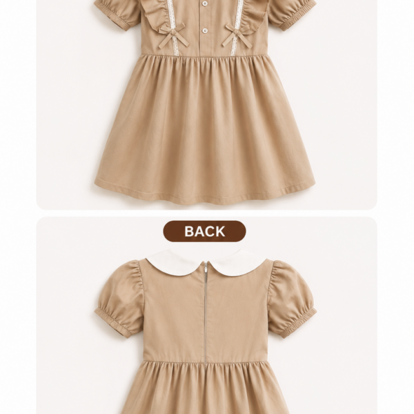 Girl's Grey Peter Pan Collar  Korean Frock (Cotton)