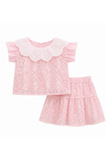 Girls' Pink Lace & Ruffle  Two-Piece Skirt Set with  side hanging pouch bag