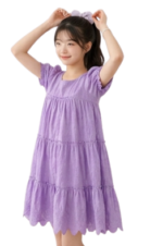 Girls' Pastel Purple  Tiered Smock Dress - Image 2