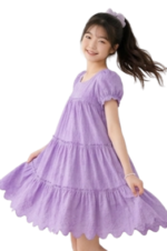 Girls' Pastel Purple  Tiered Smock Dress