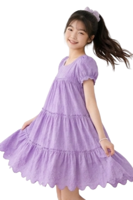 Girls' Pastel Purple Tiered Smock Dress - Image 1