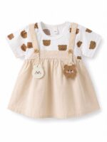 Girls' Brown Bear Print Frock