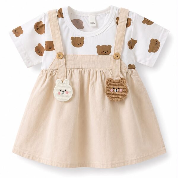 Girls' Brown Bear Print Frock