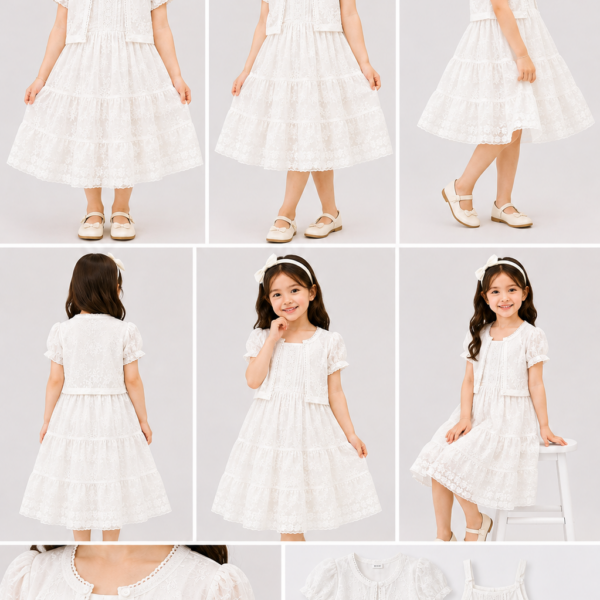Classic White Flutter-Sleeve Dress With Shrug