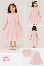 Rose Pink Flutter Sleeve Celebration Frock and Shrug Set